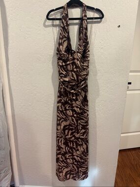 Halter Maxi Dress in Brown and Cream